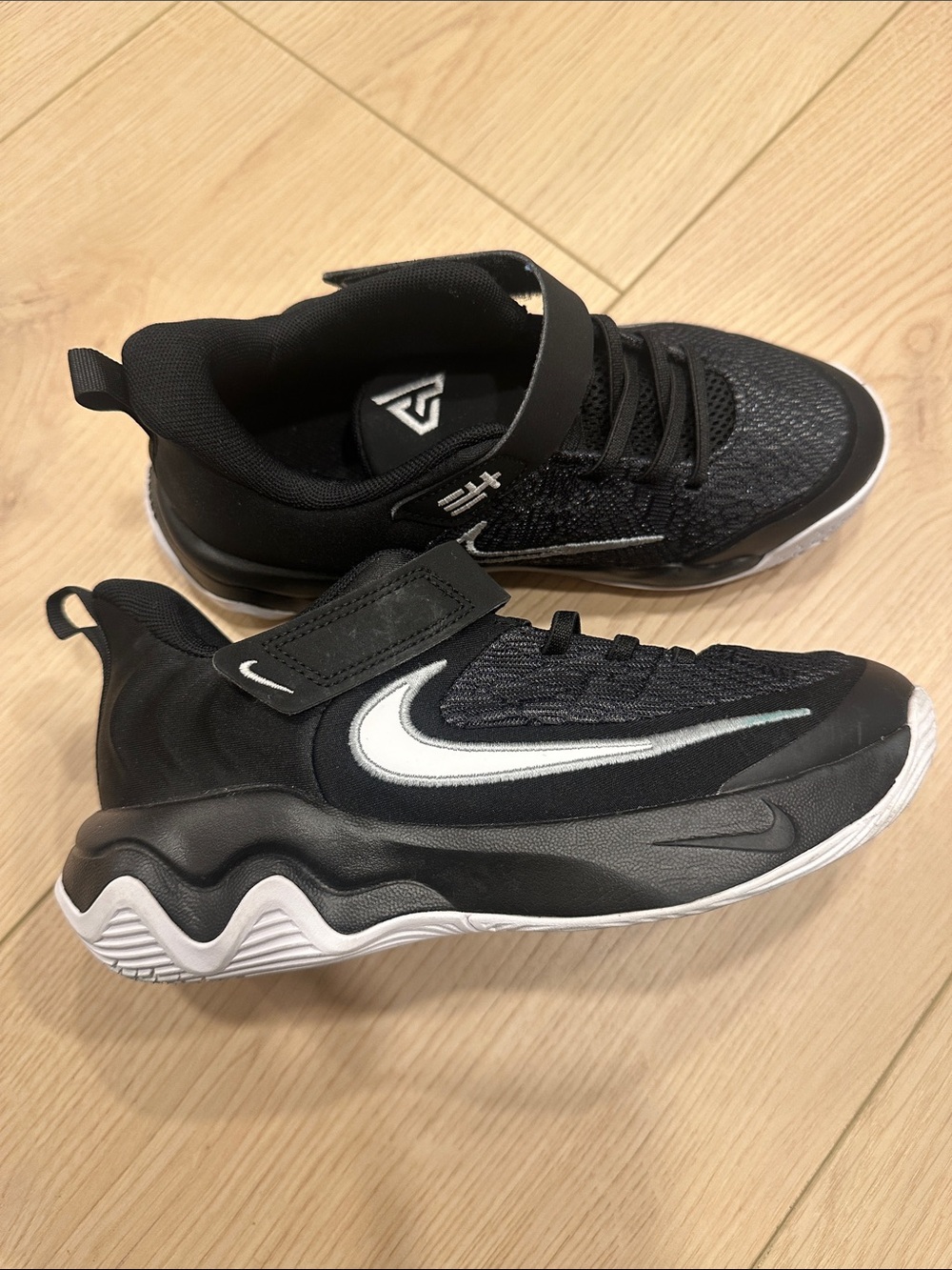 3Y Nike Kids Black and White Swoosh Sneakers